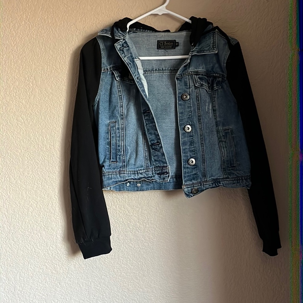 Ci Sono brand, M, jean jacket with black cotton sleeves and hood